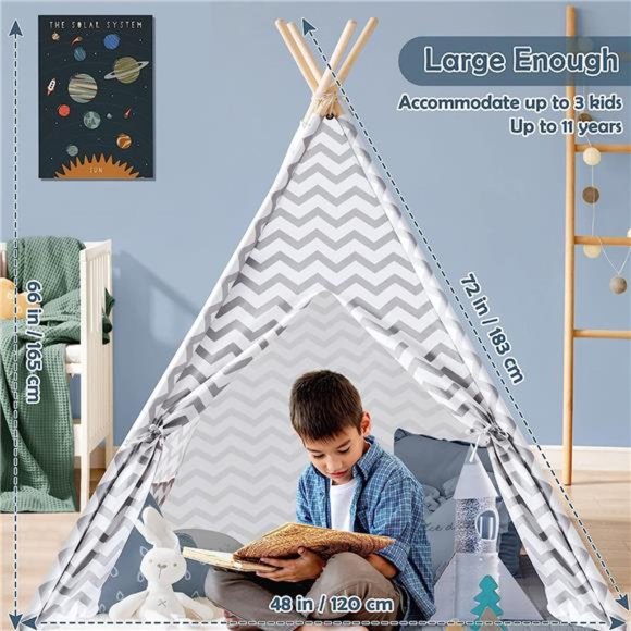 Kids TeepeeTent with Mat&Light String, Kids Foldable Play Tent for IndoorOutdoor - Picture 6 of 6